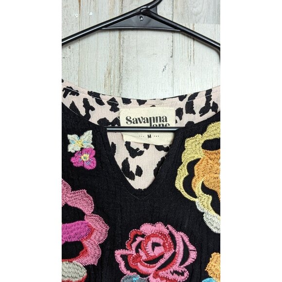 Savanna Jane Embroidered Boho Dress Medium Floral Leopard Short Sleeve P… - Picture 5 of 11